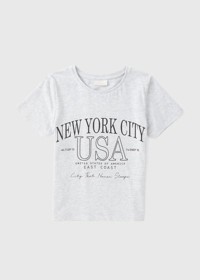 Girls Grey Marl New York T-Shirt (7-15yrs)