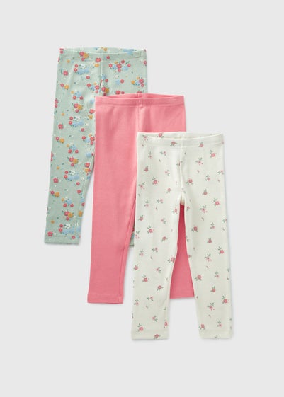 3 Pack Girls Pink Floral Leggings (1-7yrs)