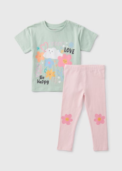 Girls Green Floral Top & Leggings Set (1-7yrs)