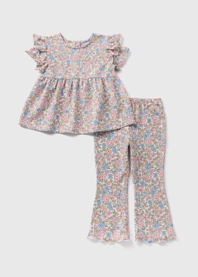 Girls Floral Crinkle Top & Legging Set (1-7yrs)