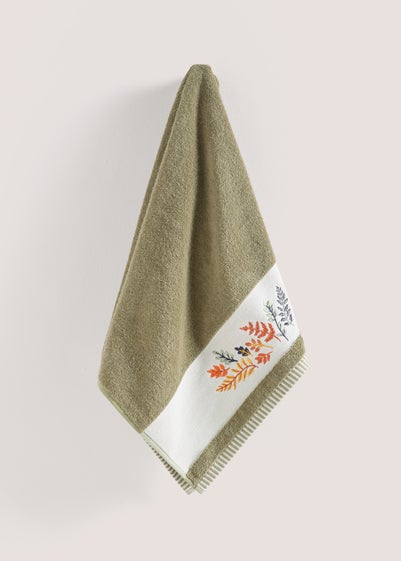 Green Embroidered Leaves Hand Towel ( 50cmx80cm)