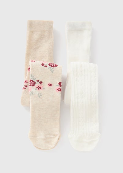 2 Pack Baby Cream Floral Tights (Newborn-18mths)