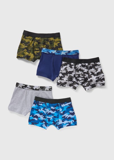 5 Pack Boys Black Camouflage Trunks (2-16yrs)