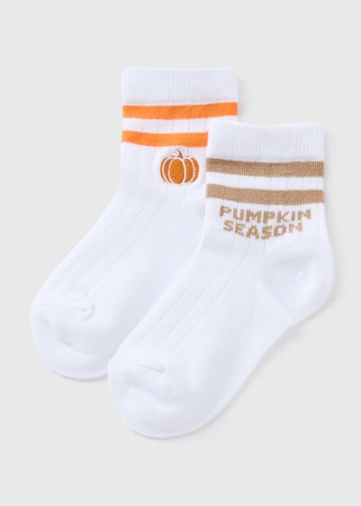 2 Pack Kids White Pumpkin Socks (Younger 6-Older 5.5)