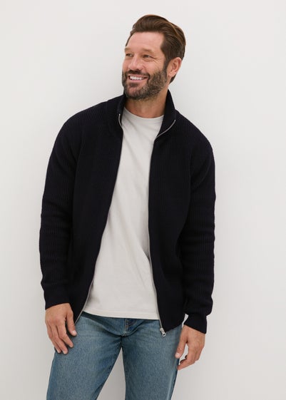 Black Ribbed Full Zip Jumper