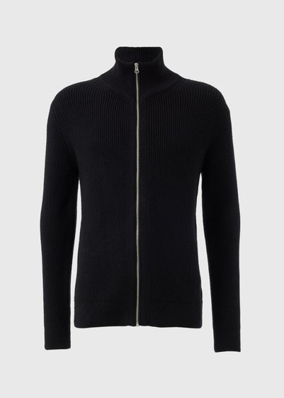 Black Ribbed Full Zip Jumper