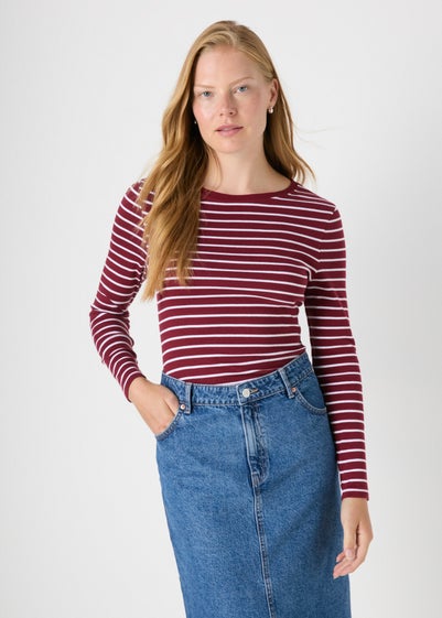 Burgundy Stripe Fitted T-Shirt