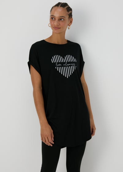 Black Longline Heart Slogan T-Shirt