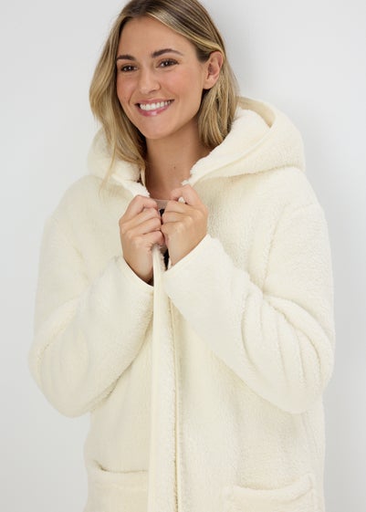 Cream Fleece Hooded Cardigan