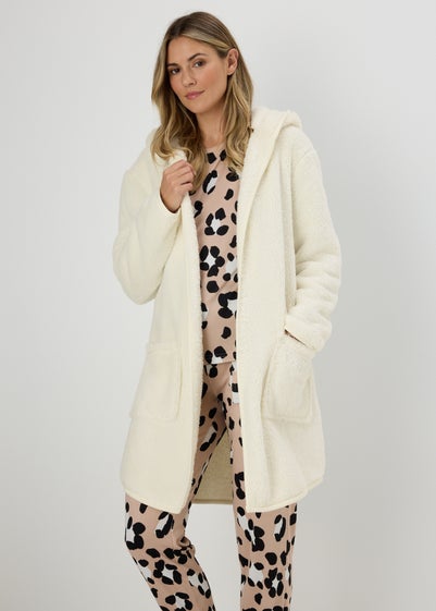 Cream Fleece Hooded Cardigan