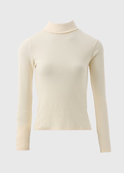 Cream Ribbed Roll Neck Top