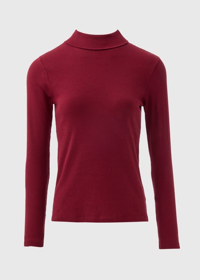 Burgundy Ribbed Roll Neck Top