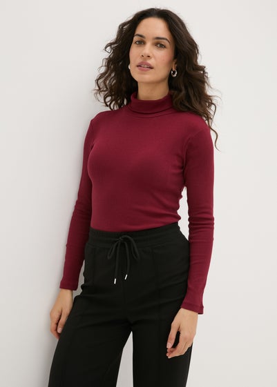 Burgundy Ribbed Roll Neck Top