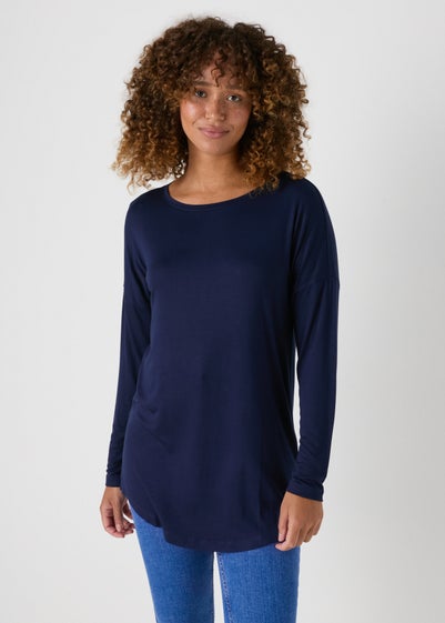 Navy Long Sleeve Viscose T-Shirt