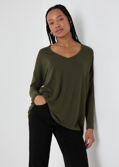 Khaki V Neck T-Shirt