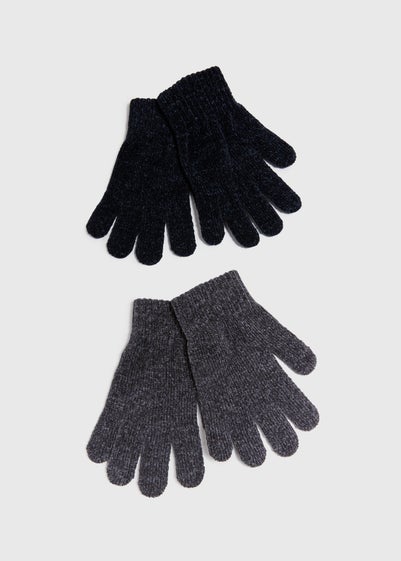 2 Pack Chenille Black & Grey Gloves