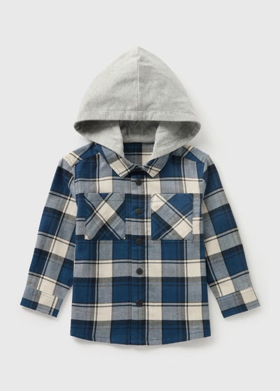 Boys Navy Checked Hooded Shacket (1-7yrs)