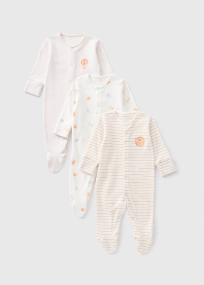 3 Pack Baby Oatmeal Safari Sleepsuits (Newborn-18mths)