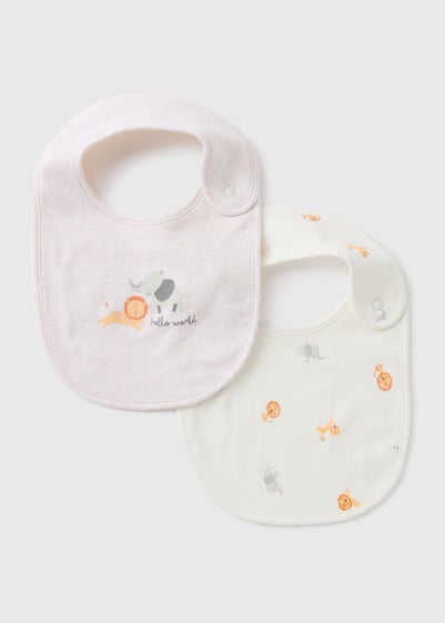 2 Pack Baby Oatmeal Safari Bibs