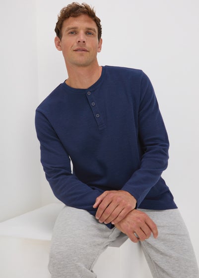 Navy Textured Long Sleeve Pyjama Top