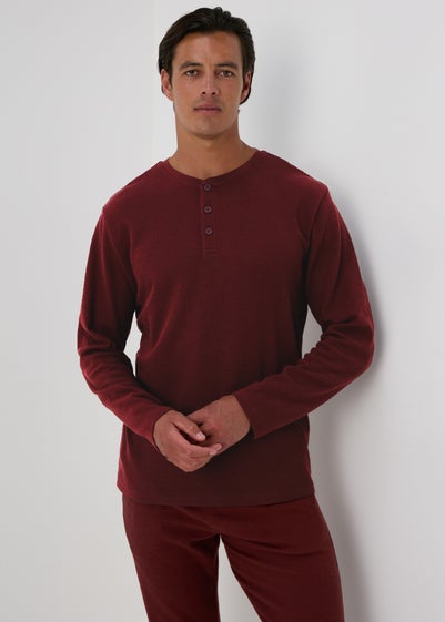 Burgundy Textured Long Sleeve Pyjama Top