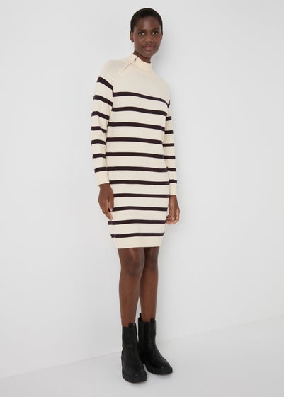 Cream Stripe Knitted Dress