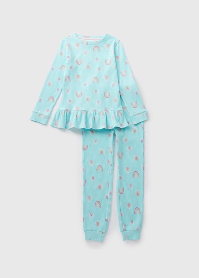 Girls Blue Rainbow Print Top & Bottom Pyjama Set (1-7yrs)