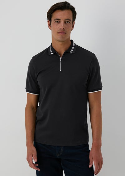 Black Modal Zip Polo Shirt