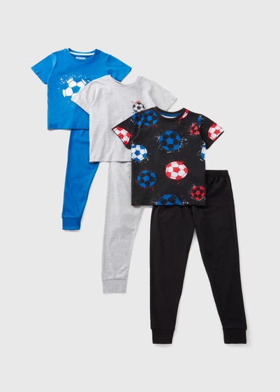 3 Pack Boys Multicolour Football Pyjama Sets (10-12yrs)