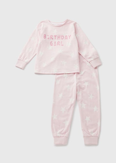 Girls Pink Birthday Top & Bottom Pyjama Set (1-7yrs)