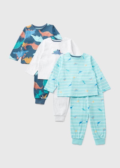 3 Pack Boys Blue Dinosaur Pyjama Sets (1-7yrs)