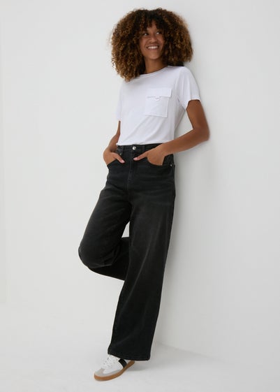 Black Washed Wide Leg Jeans