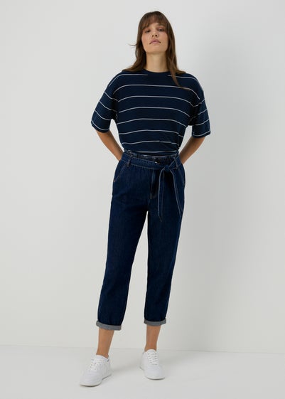 Indigo Paperbag Belted Jeans