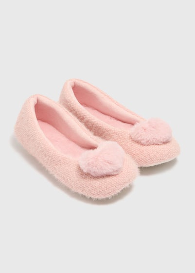 Pink Heart Pom Ballet Slippers