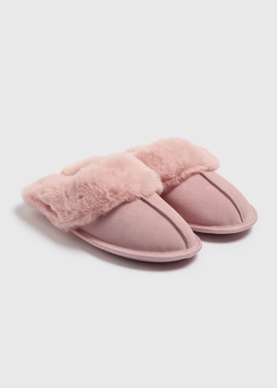 Pink Suede Mule Slippers