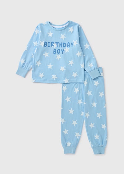 Boys Blue Birthday Top & Bottoms Pyjama Set (1-7yrs)