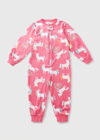 Girls Pink Velour Unicorn Onesie (1-7yrs)