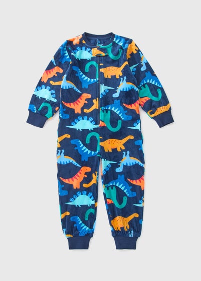 Navy Dinosaur Velour Onesie (1-7yrs)