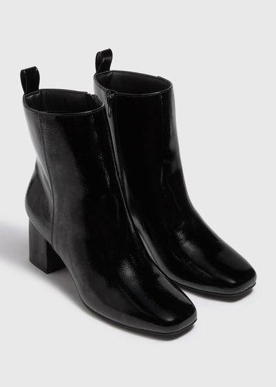 Patent Black Wide Fit Block Heel Boots