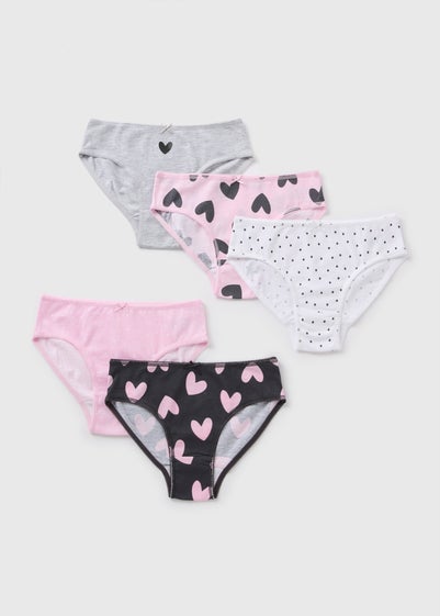 5 Pack Girls Pink Heart Knickers (2-11yrs)