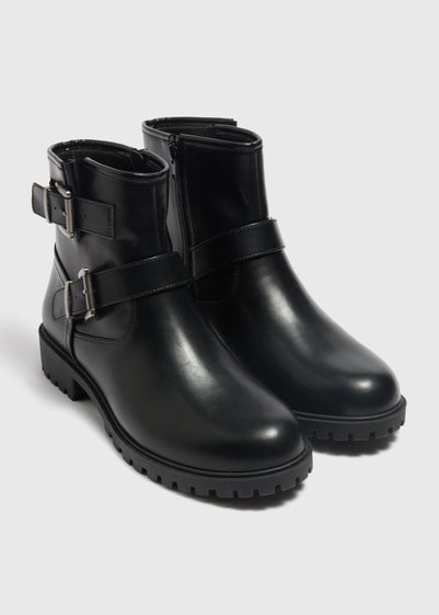 Black Wide Fit Short Biker Boots