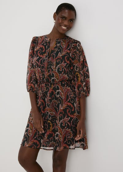 Black Paisley Chiffon Mini Dress