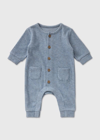 Blue Ribbed Romper (Newborn-23mths)