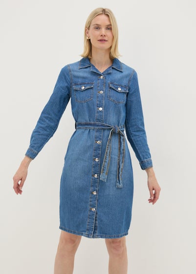 Blue Mid Wash Denim Shirt Dress