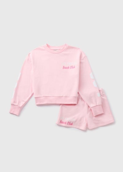 Girls Pink Los Angeles Sweatshirt & Shorts Set (7-15yrs)