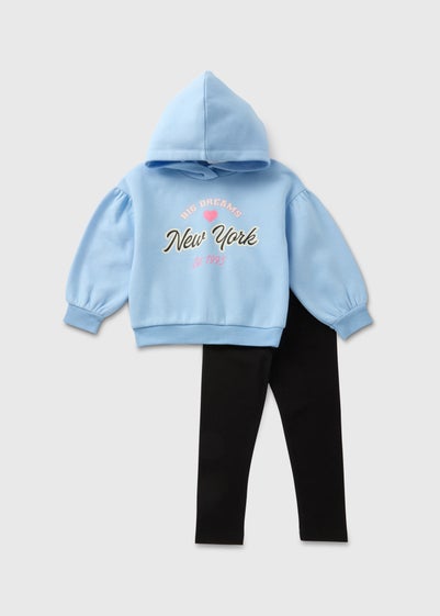 Girls Blue New York Hoodie & Leggings Set (1-7yrs)