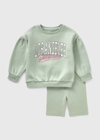 Girls Green Los Angeles Sweatshirt and Shorts Set (1-7yrs)