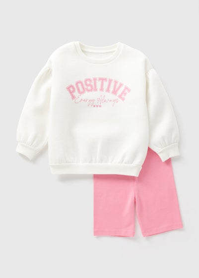 Girls Cream Positive Sweatshirt & Cycling Shorts Set (1-7yrs)