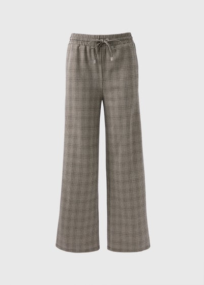 Beige Check Wide Leg Trousers