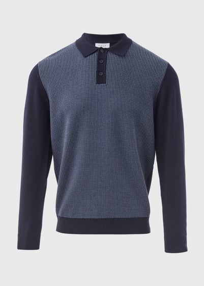 Navy Textured Knit Polo Shirt,